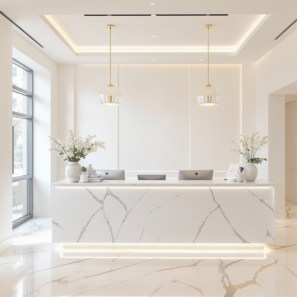 Bright modern urgent care clinic reception interior — clean professional clinical aesthetic for multi-location urgent care group