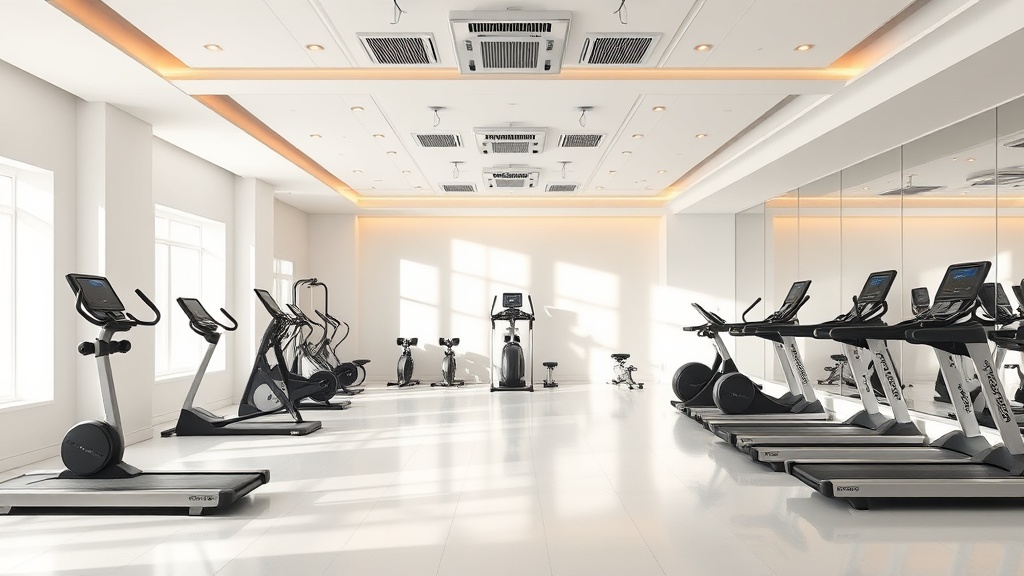 Premium boutique fitness studio floor — bright airy interior for multi-location fitness franchise marketing