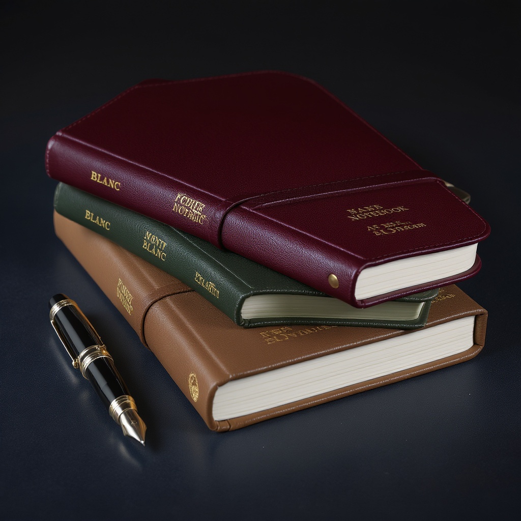 Premium leather-bound notebooks with gold accents
