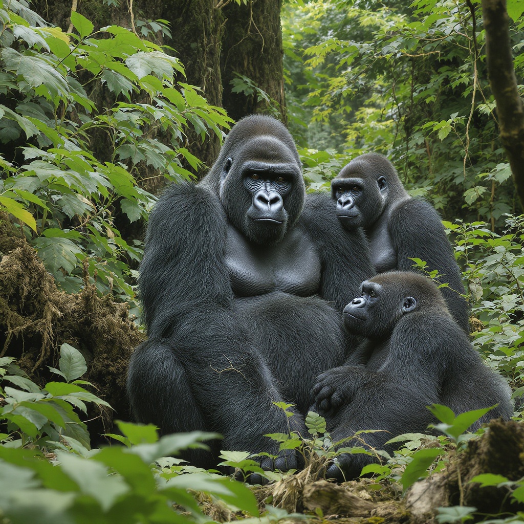 A gorilla family group in the Virunga Mountains