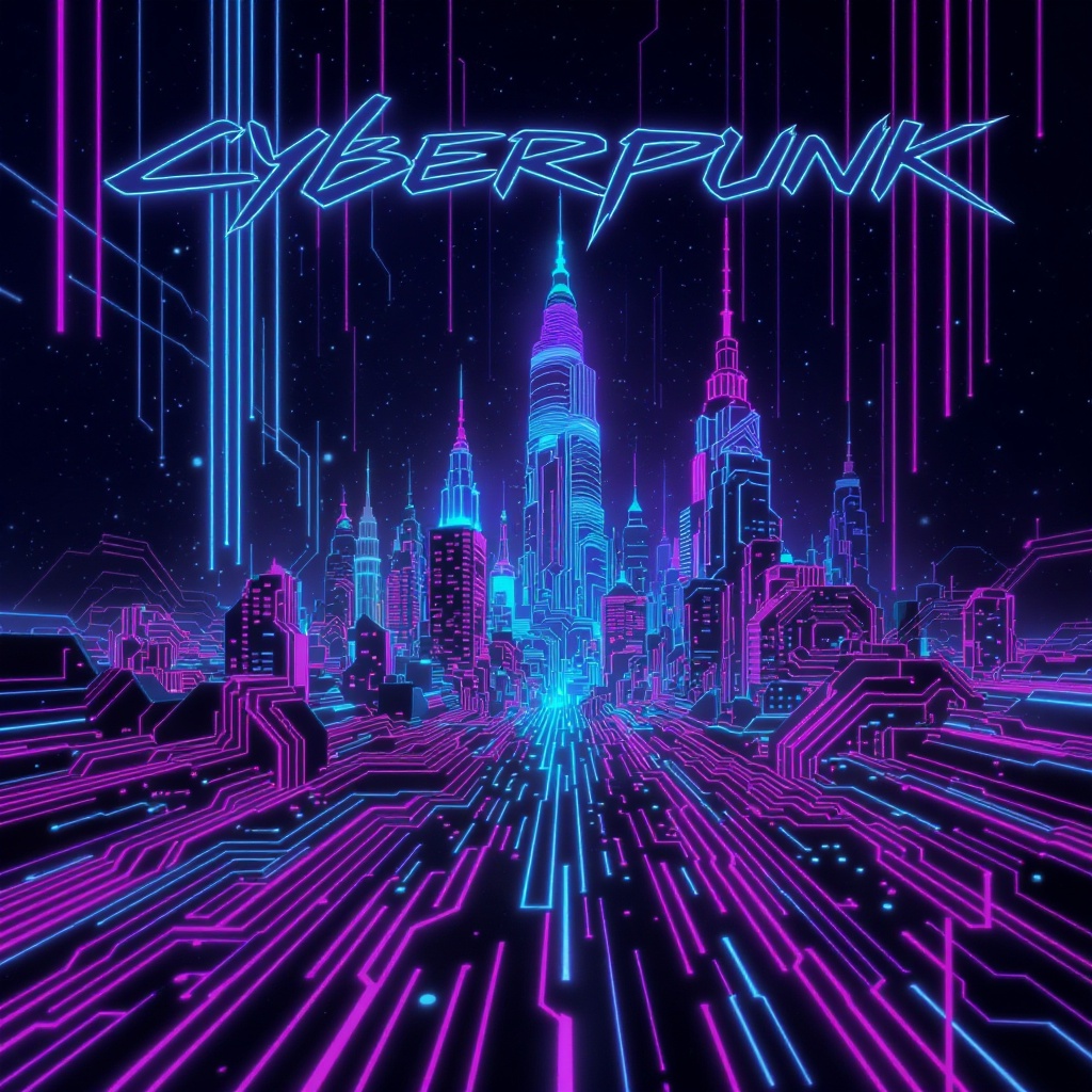 Neon cyberpunk album cover