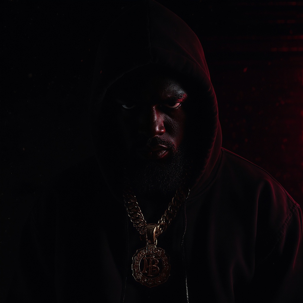 Dark cinematic hip-hop album cover