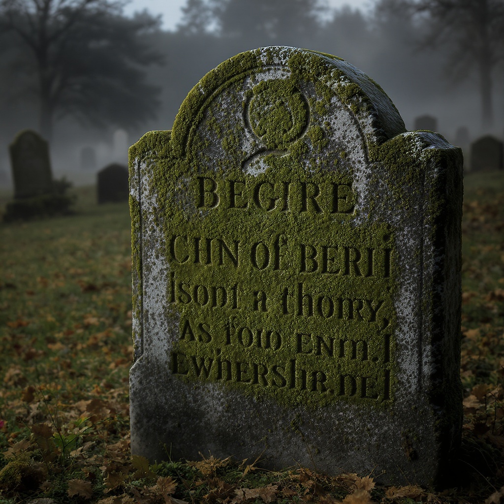 Gravestone covered in moss and lichen before restoration