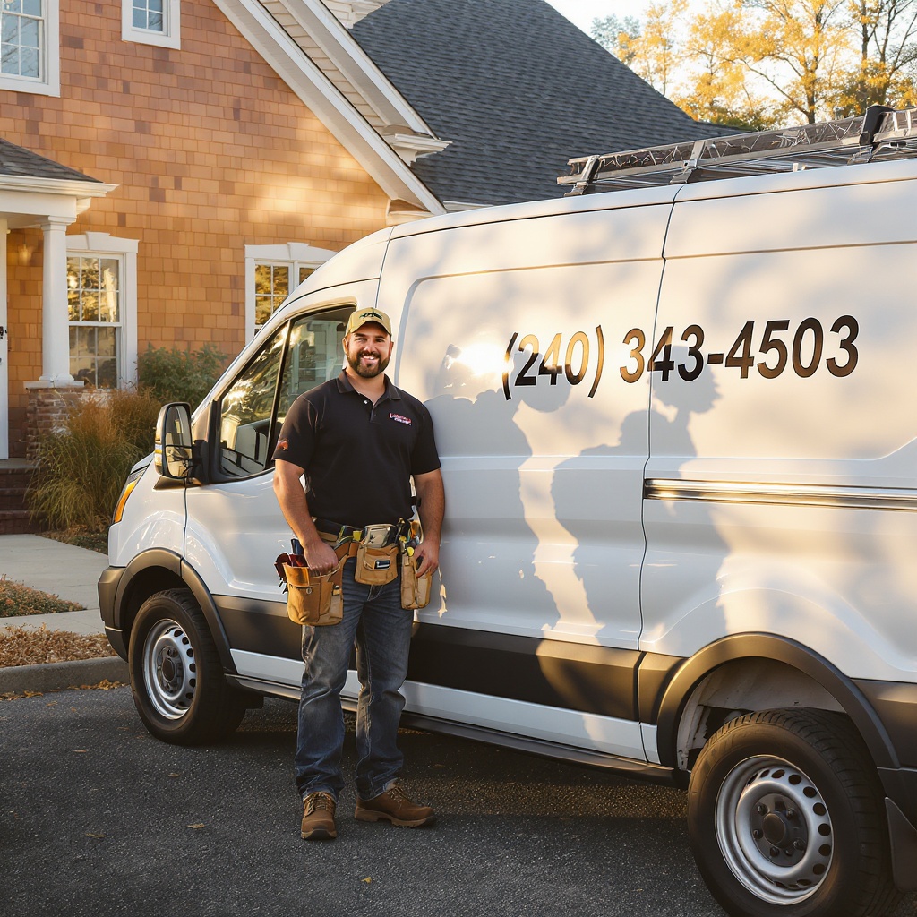 Professional handyman next to work van in Shenandoah Valley