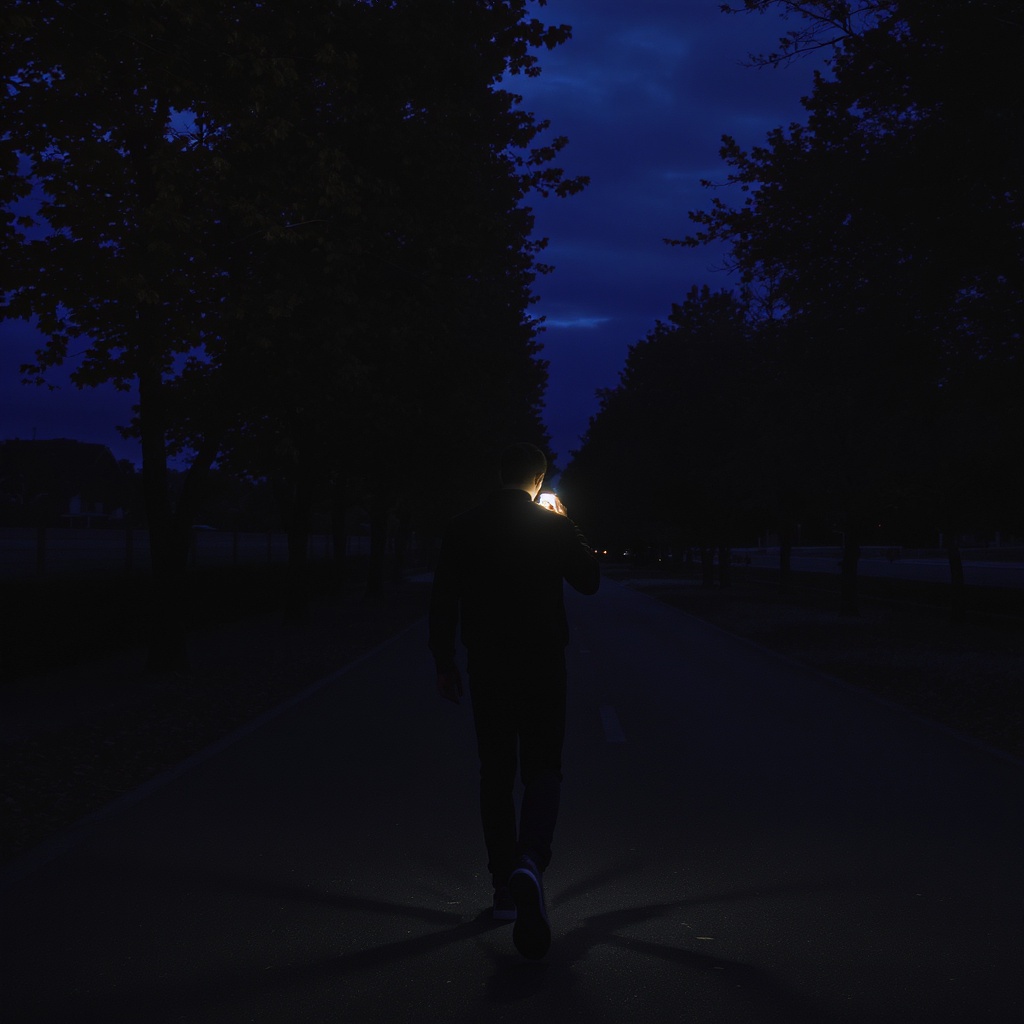Person walking alone, talking to their phone