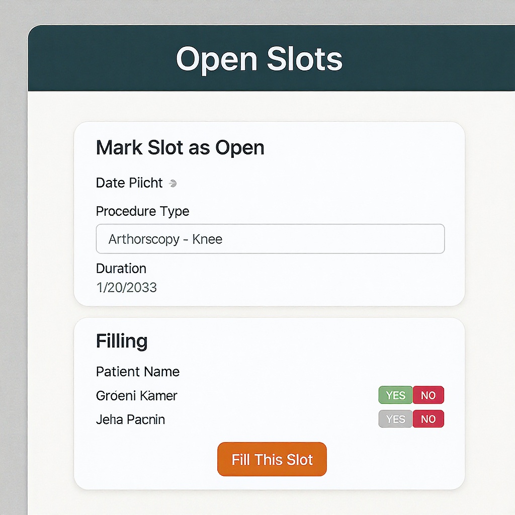 CaseFlow open slots dashboard showing cancellation fill workflow
