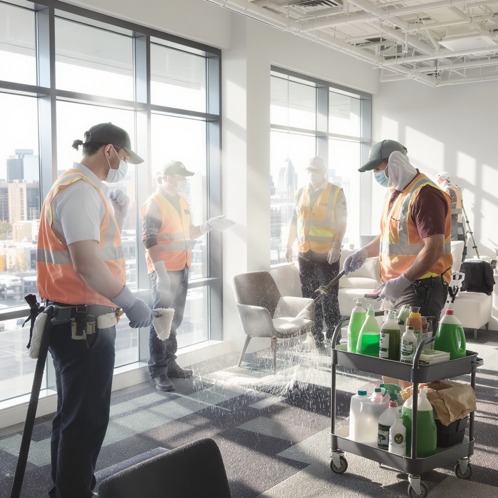 Tribute Cleaning team cleaning a modern office space