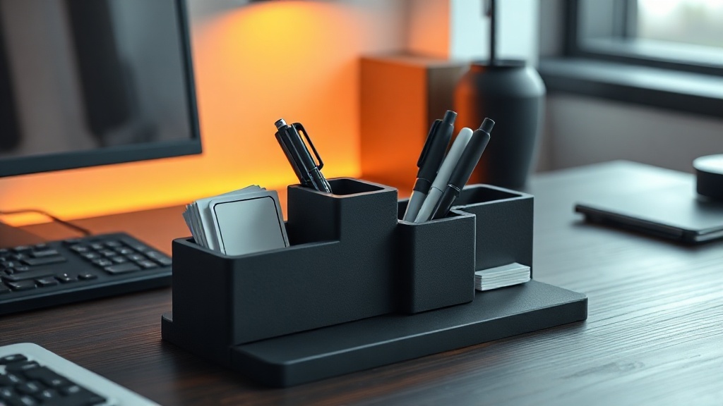 3D printed modular desk organiser set — matte black