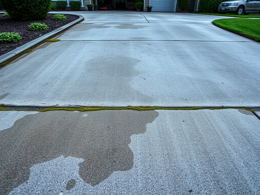 Concrete driveway before and after pressure washing. — before cleaning
