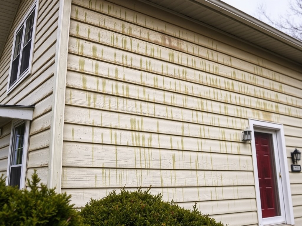 Home exterior siding before and after a soft wash. — before cleaning