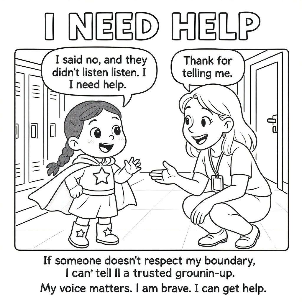 I Need Help — coloring page scene 1