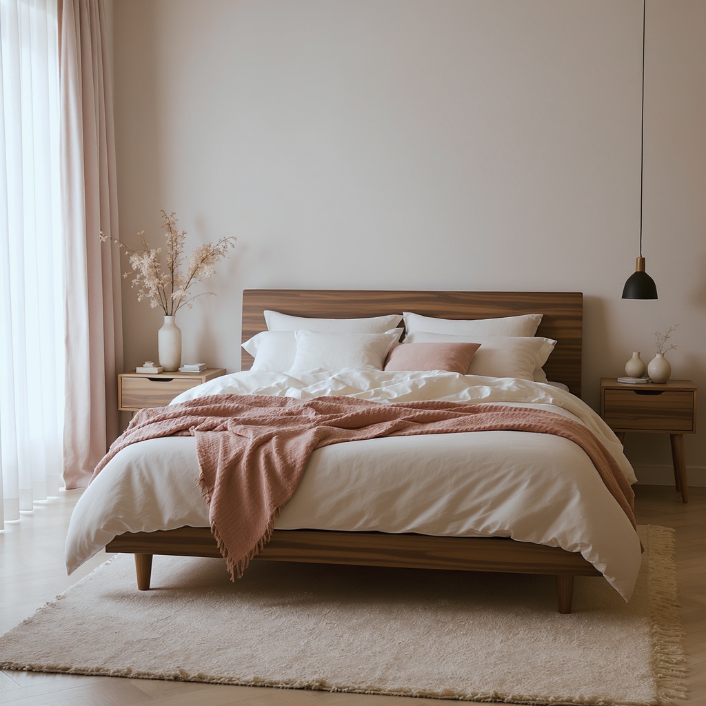 Minimal bedroom with linen bedding