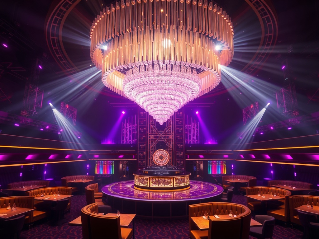 Omnia chandelier over dance floor
