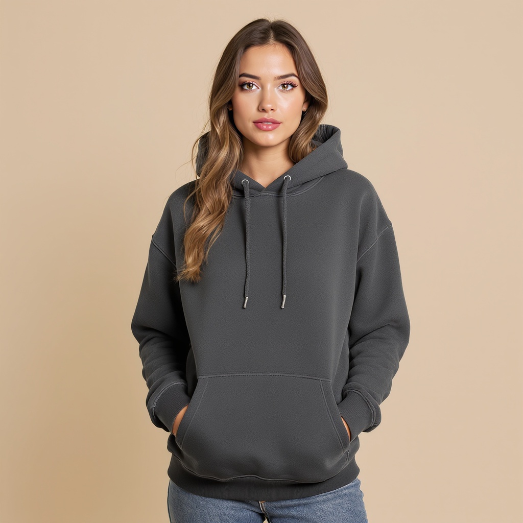 Charcoal hoodie on model