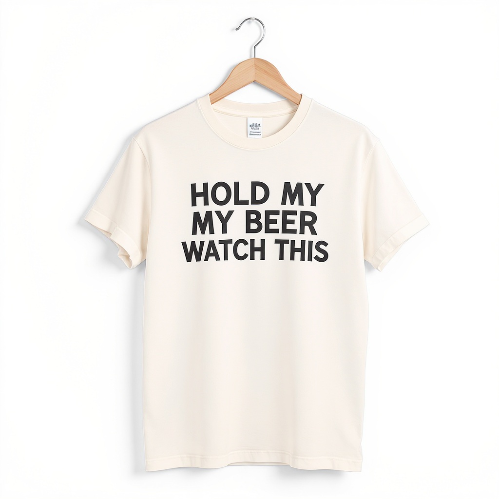 Quote hoodie — cream with Hold My Beer text