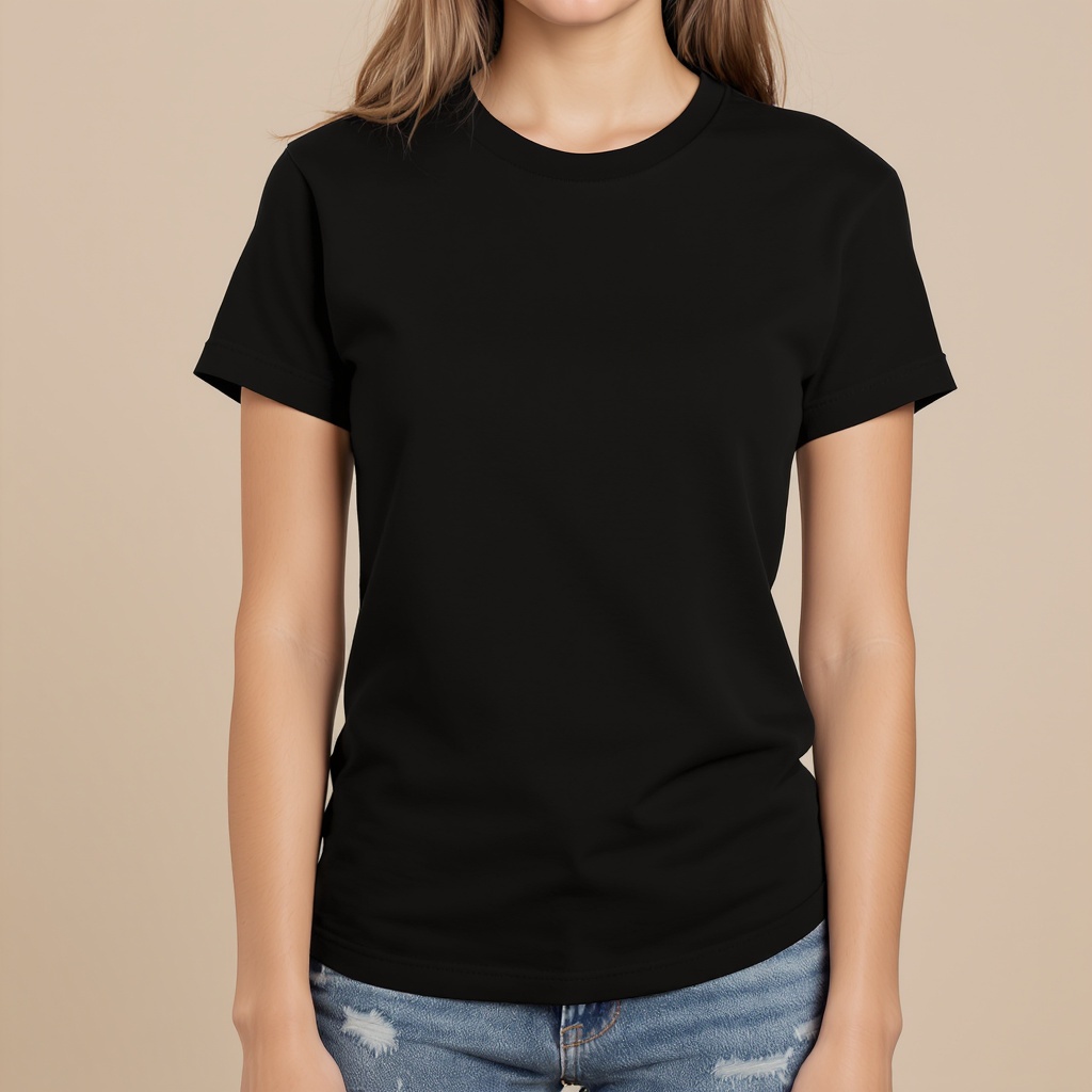 Black tee on model