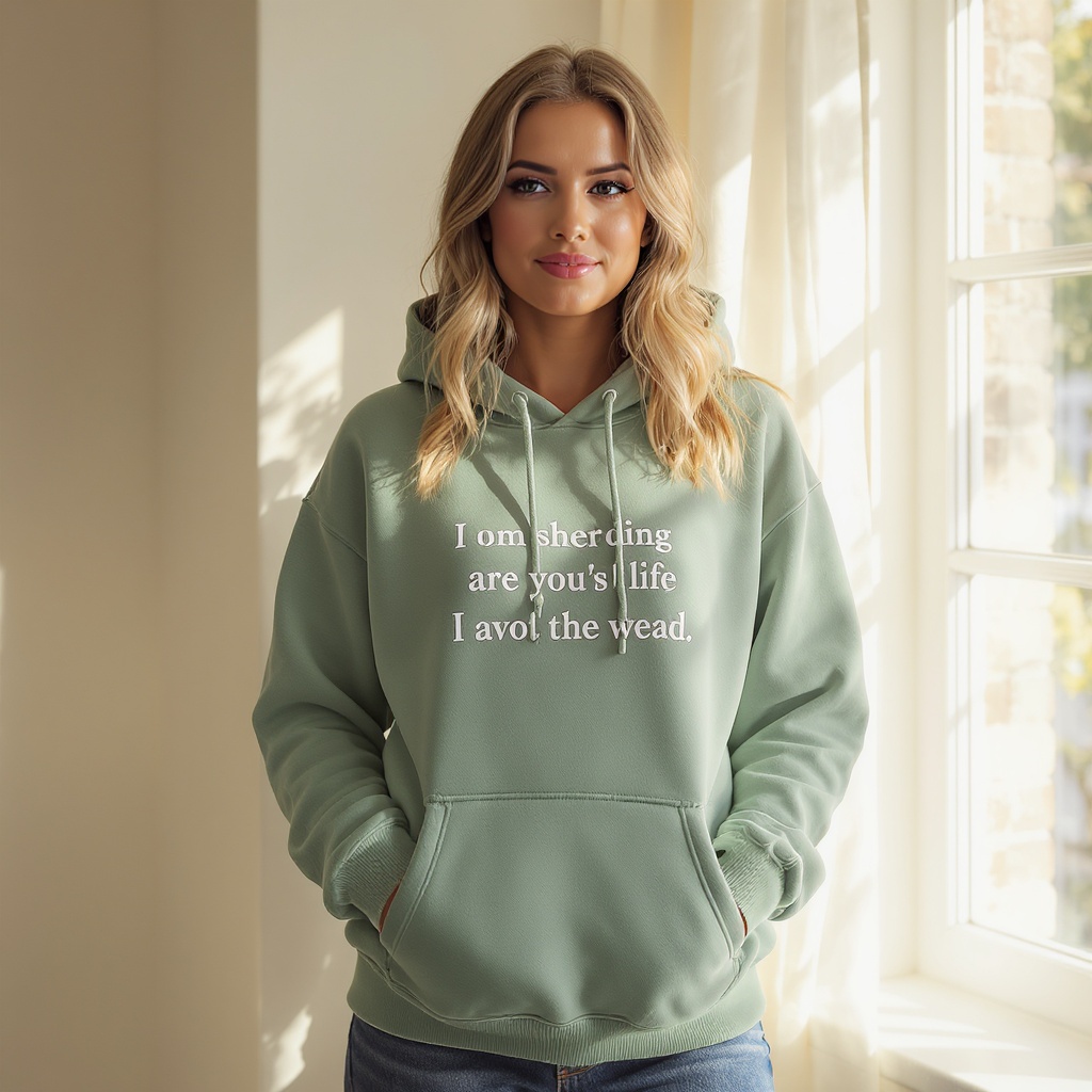 Quote hoodie — sage green lifestyle shot