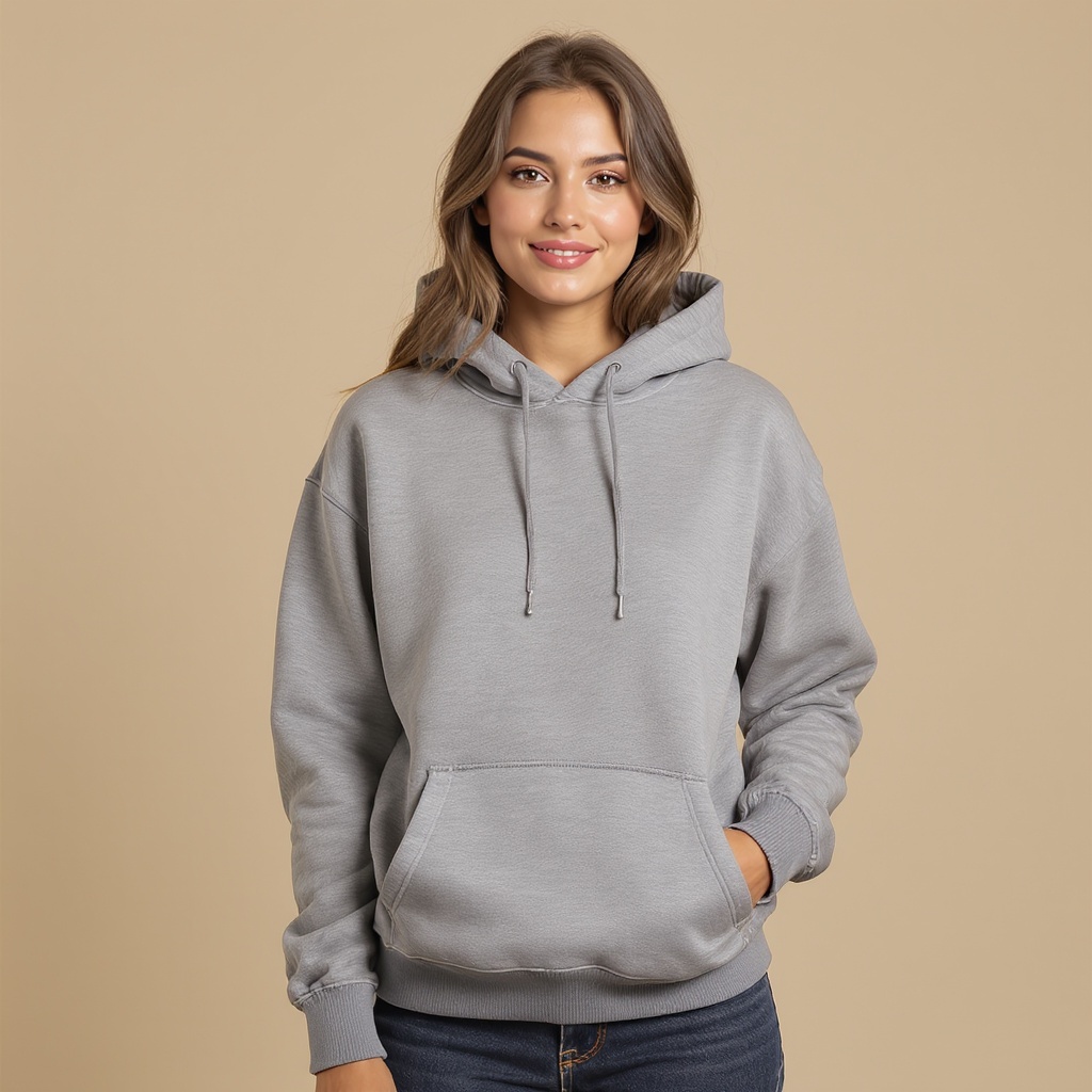Heather grey hoodie on model