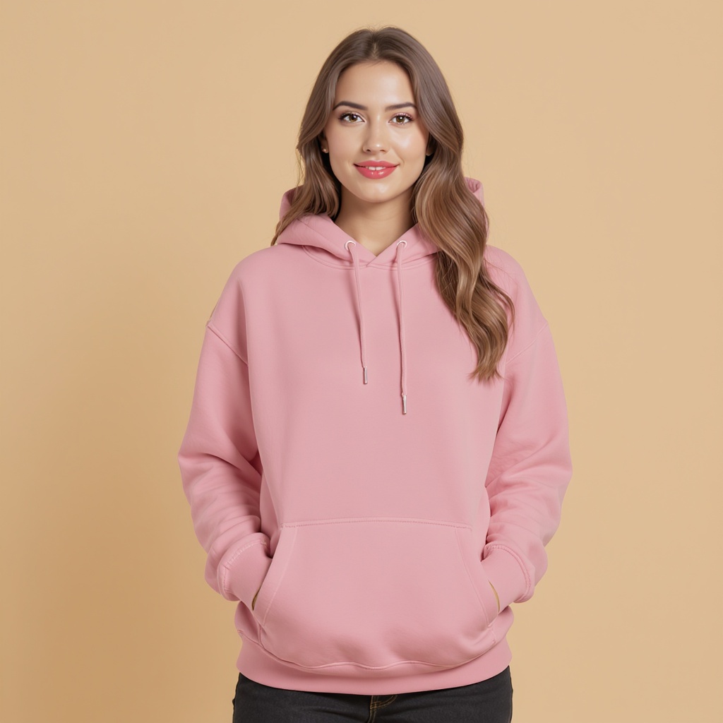 Dusty rose hoodie on model