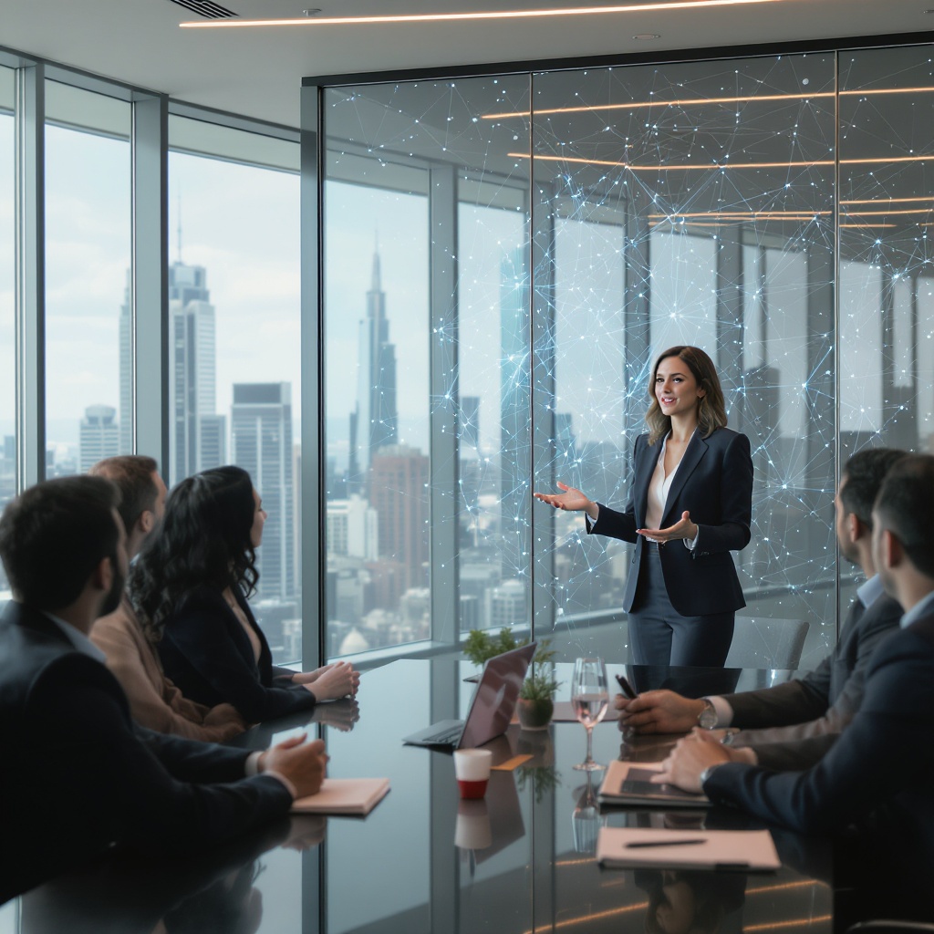 Executive boardroom presentation on AI cybersecurity