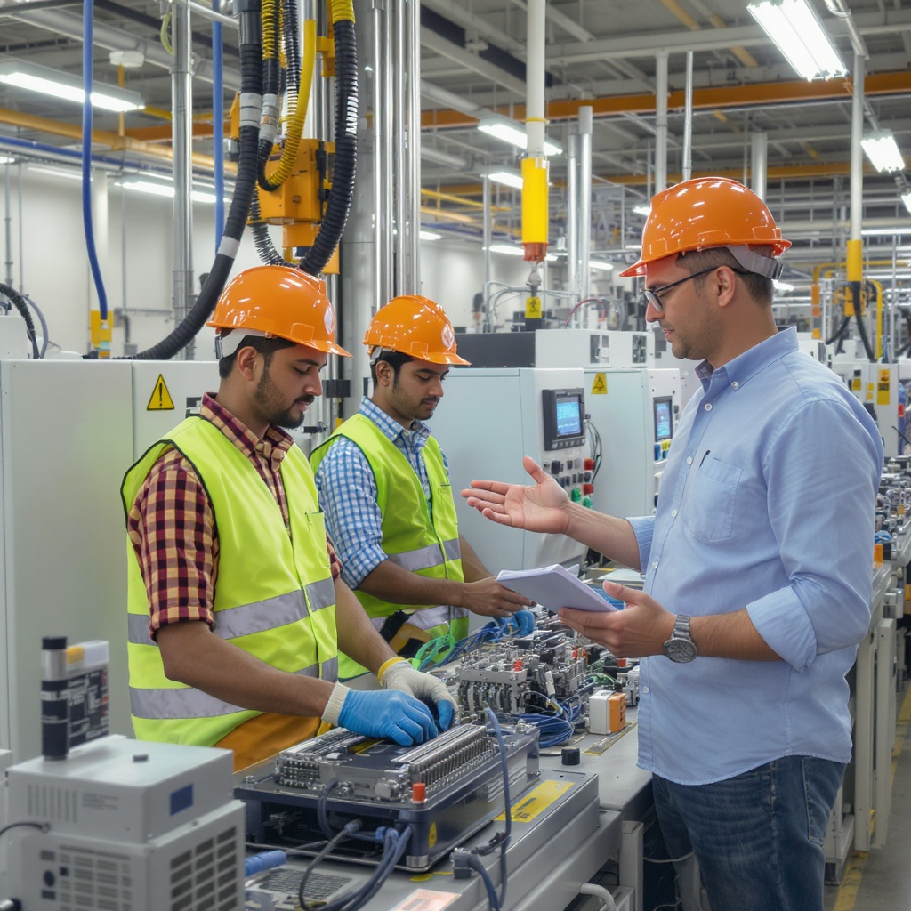 Factory floor training — mentor with students