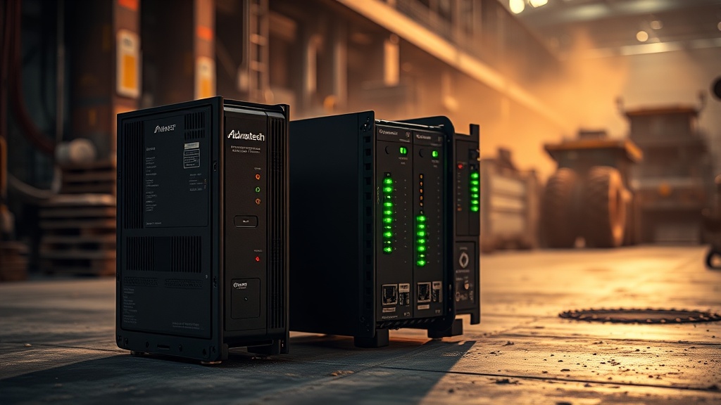 Industrial edge computing hardware — Advantech UNO and Moxa gateway in a mining environment