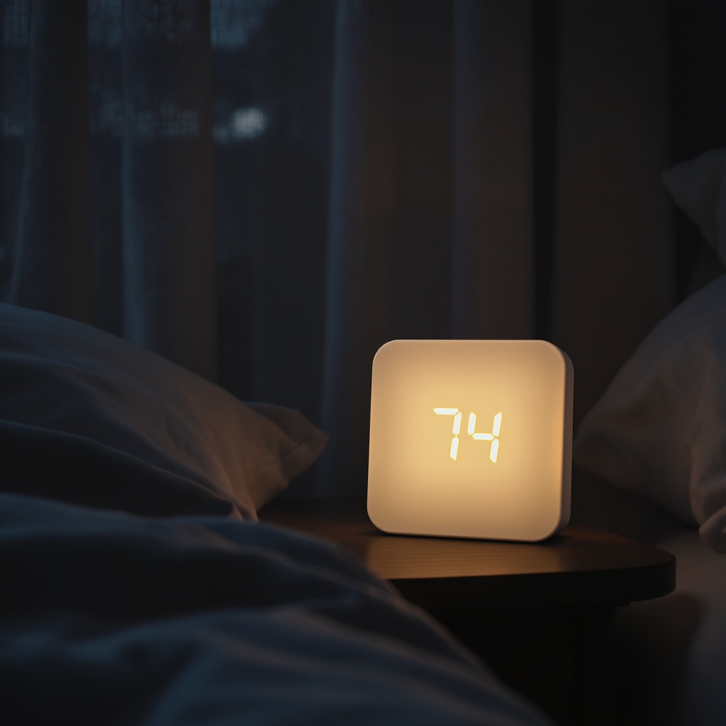 A restful bedroom with the Loadlight Sleep Tracker on the nightstand