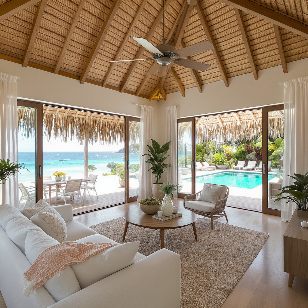 Intérieur villa Guadeloupe avec salon ouvert et accès terrasse piscine