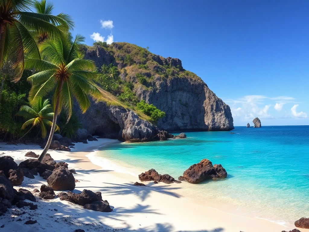 Plage Anse Feuillère Marie-Galante — falaises calcaires et eau cristalline