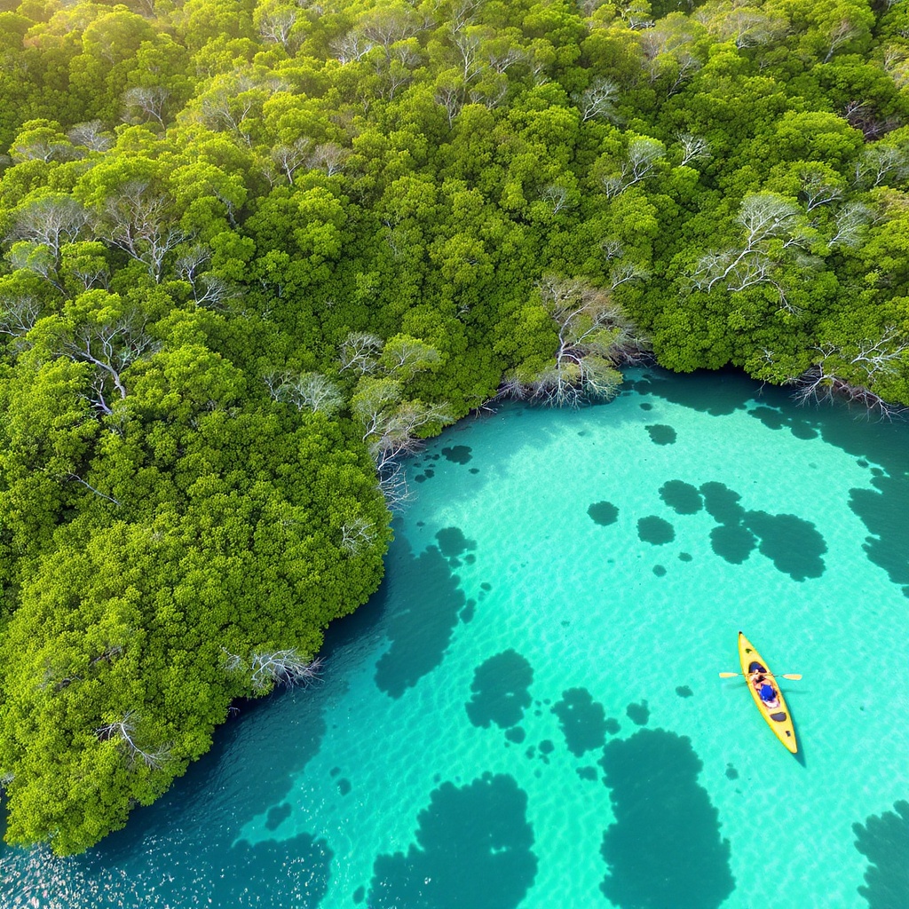 Kayak dans la mangrove en Guadeloupe