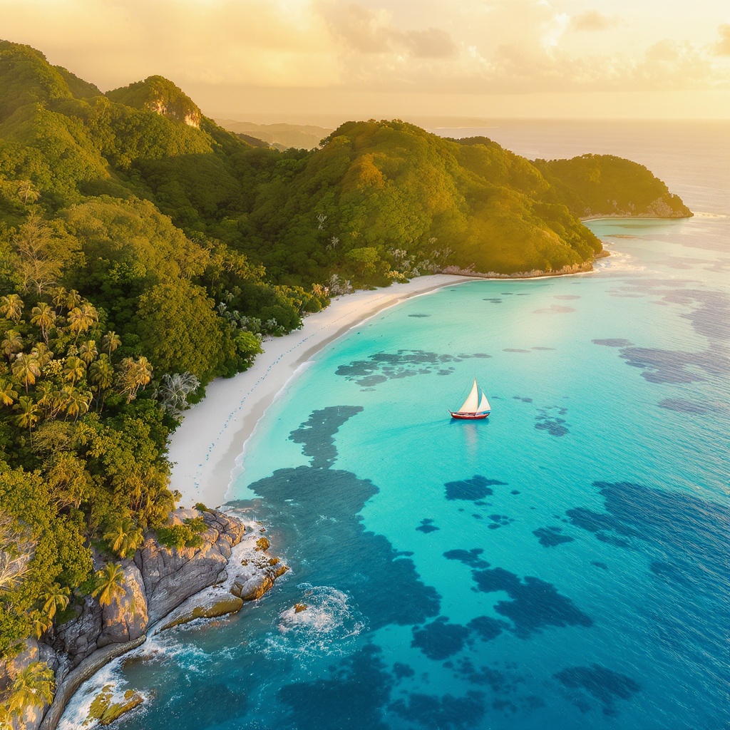Côte tropicale de Guadeloupe — lagon turquoise et végétation luxuriante