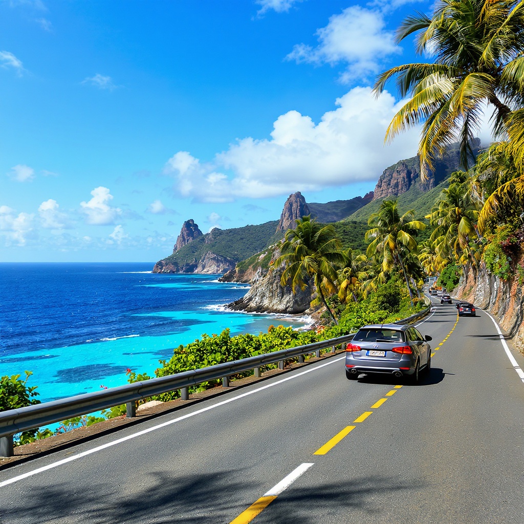 Location de voiture en Guadeloupe - route cotiere avec vue sur la mer des Caraibes