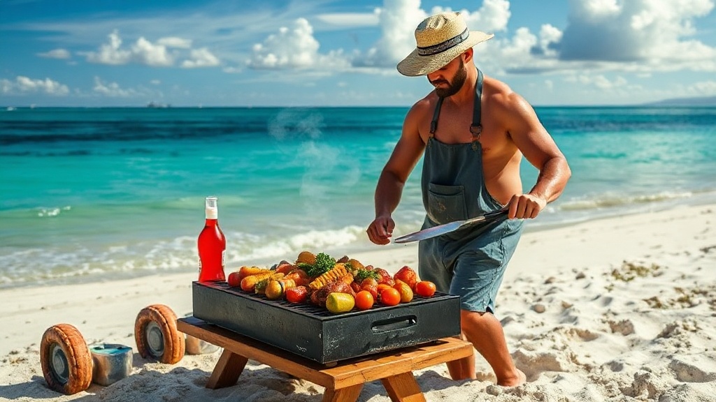BBQ créole servi sur un îlet de sable blanc en Guadeloupe