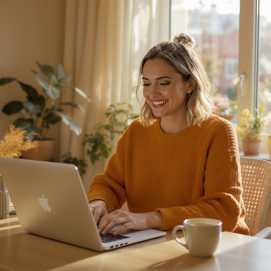 Woman working confidently from home