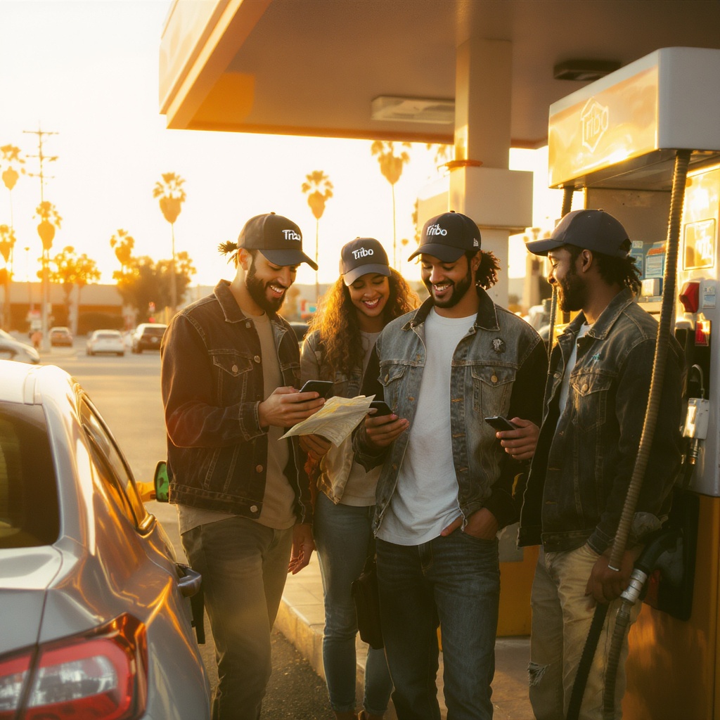 Crews wearing their Tribo gear on a road trip