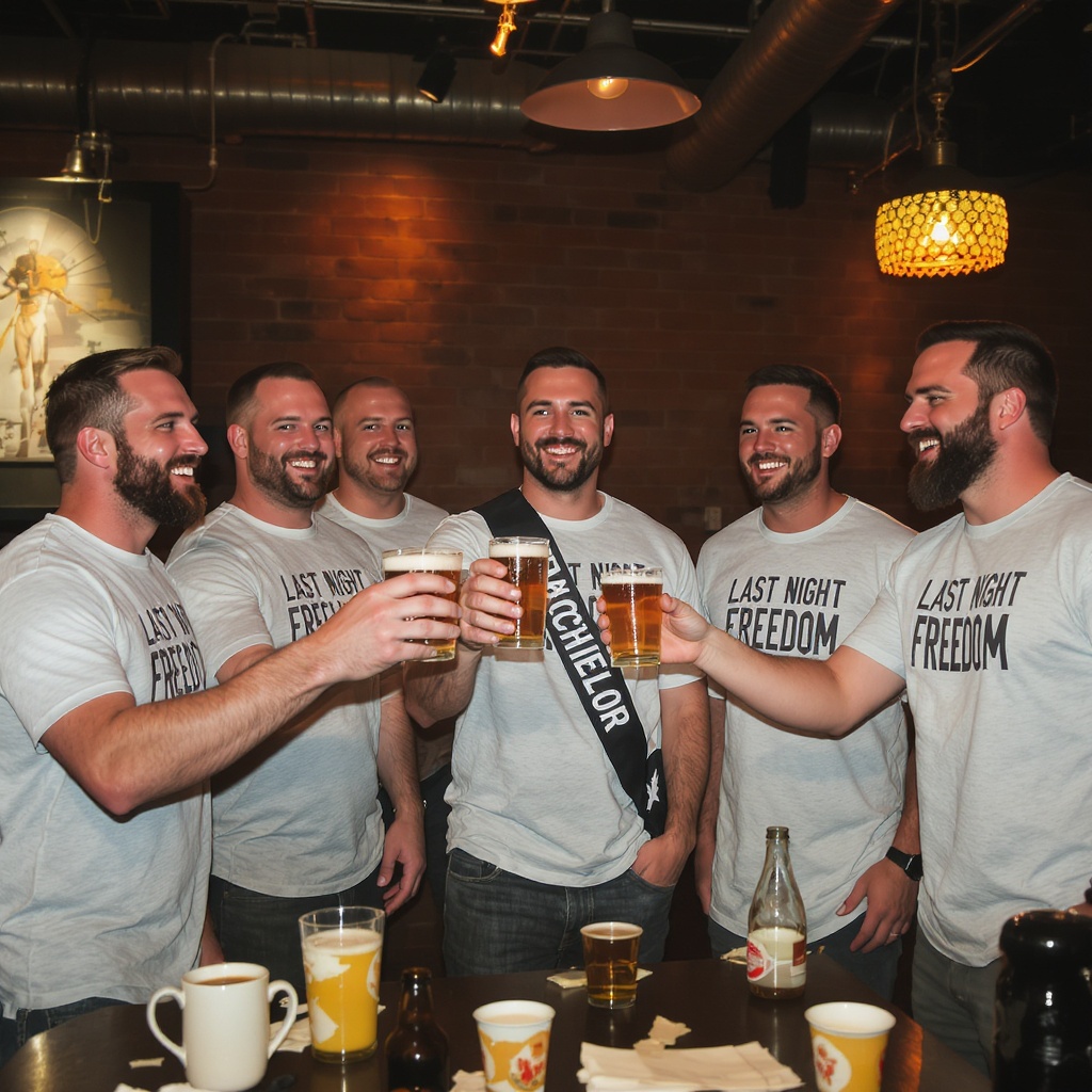 Bachelor party crew in matching tees