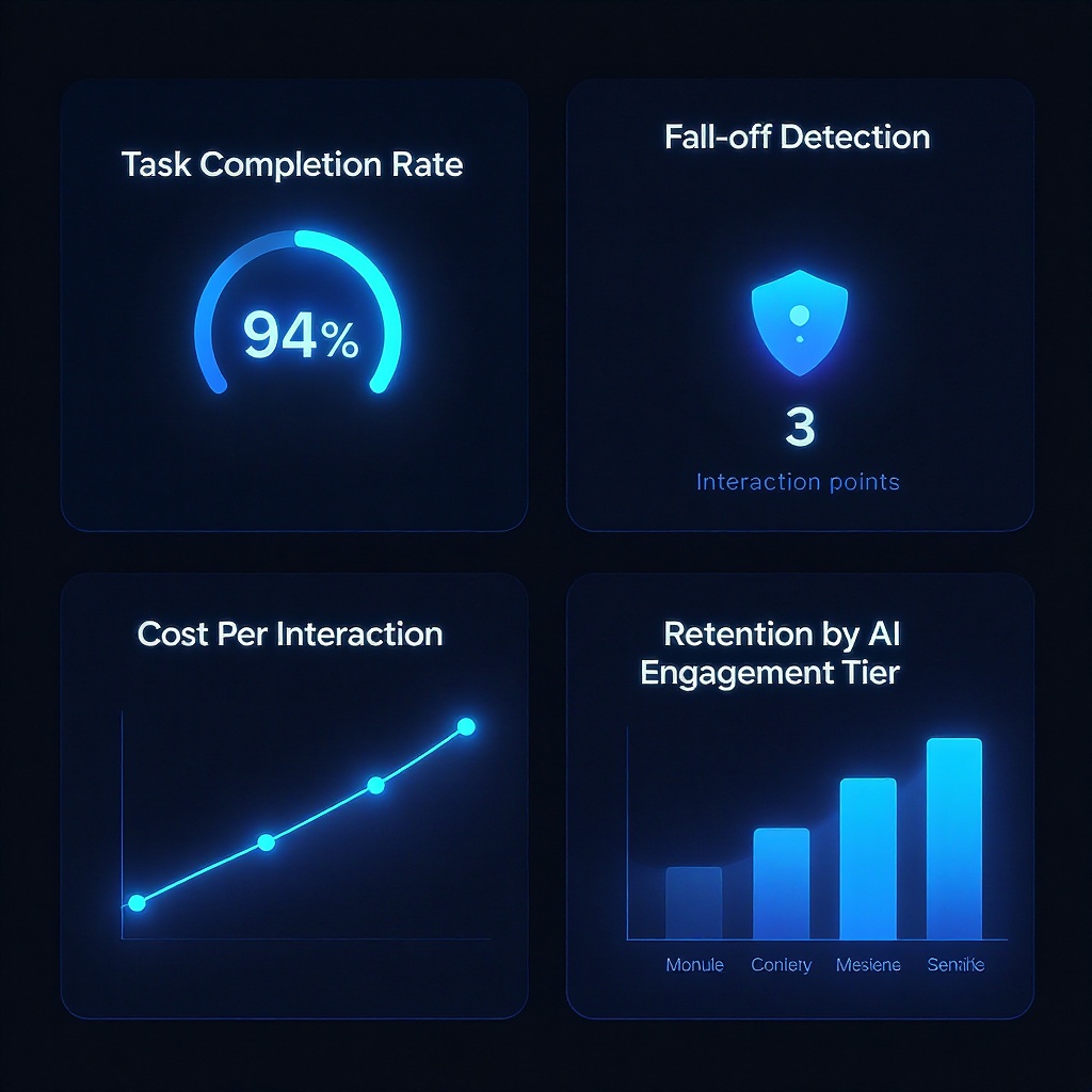 Metrics dashboard — task completion and fall-off rates