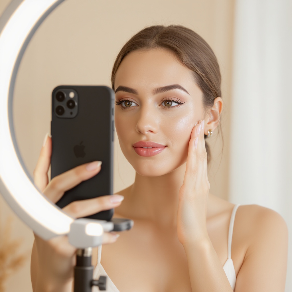Creator filming beauty content