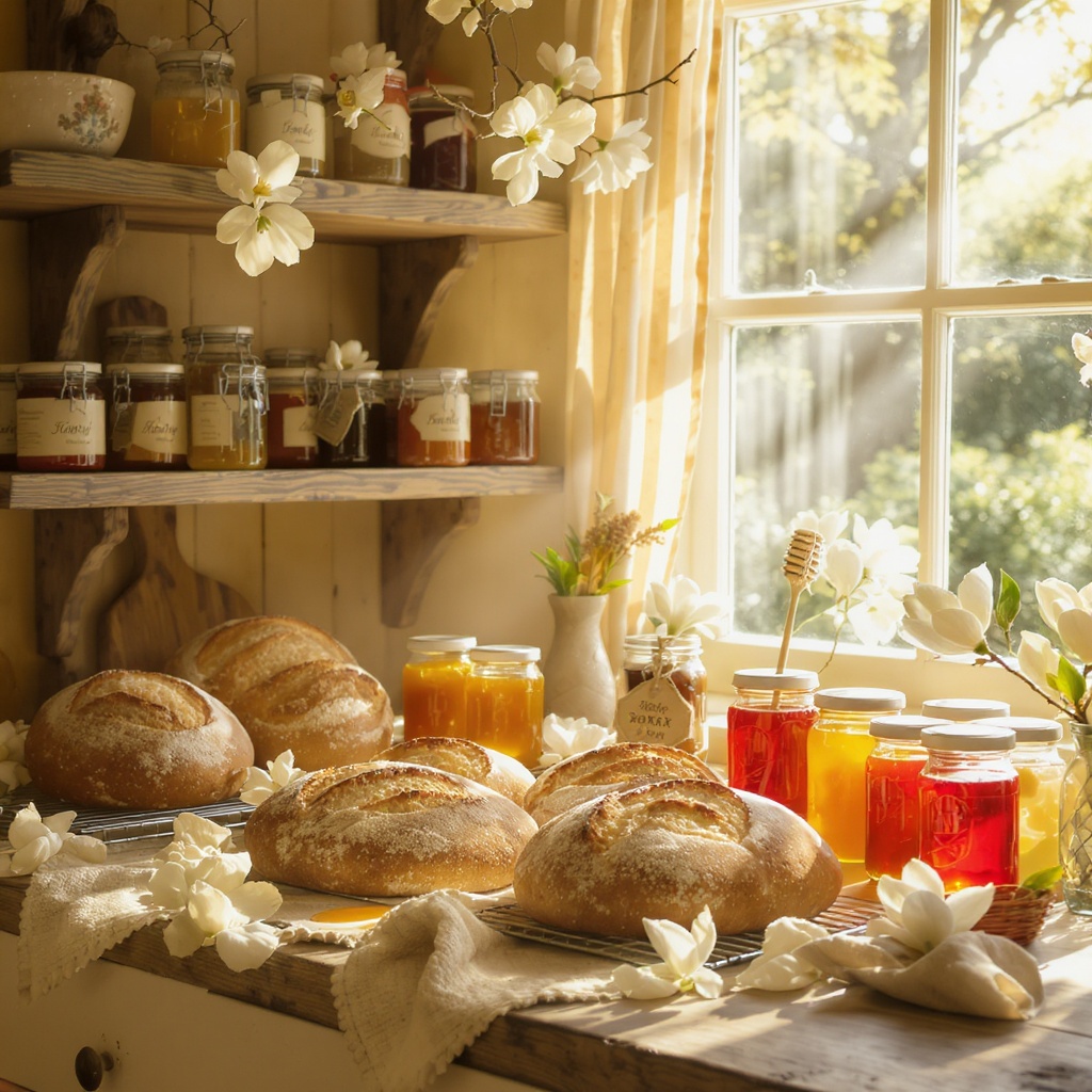 Fresh artisan breads and preserves from a Southern cottage kitchen