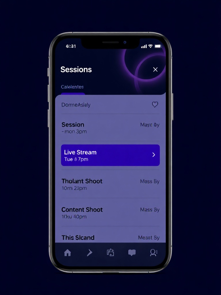 Scheduler view showing upcoming sessions and lives