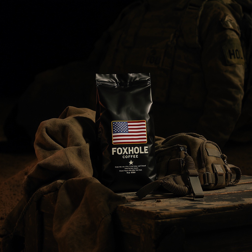 Foxhole Coffee bag in a deployed FOB setting