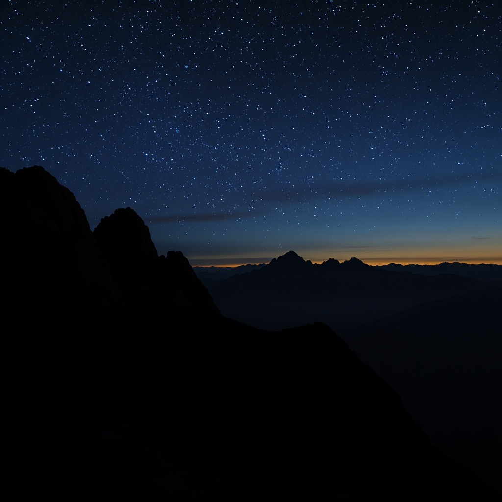Mountain path at dusk — a single trail ascending into deep indigo sky