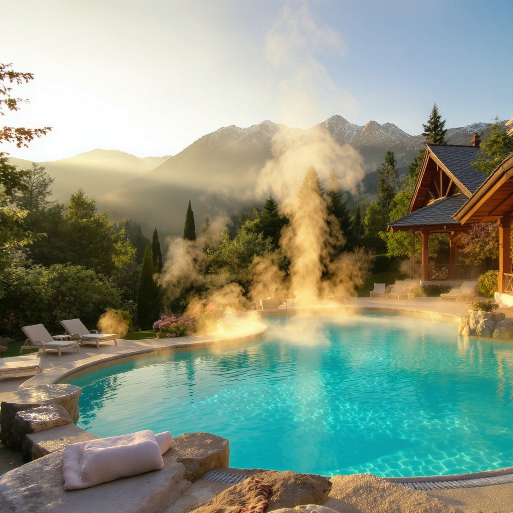 Georgian spa resort with mountain backdrop