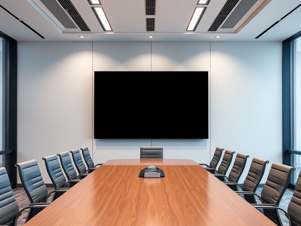 Modern conference room AV installation with large display screen and clean cable management