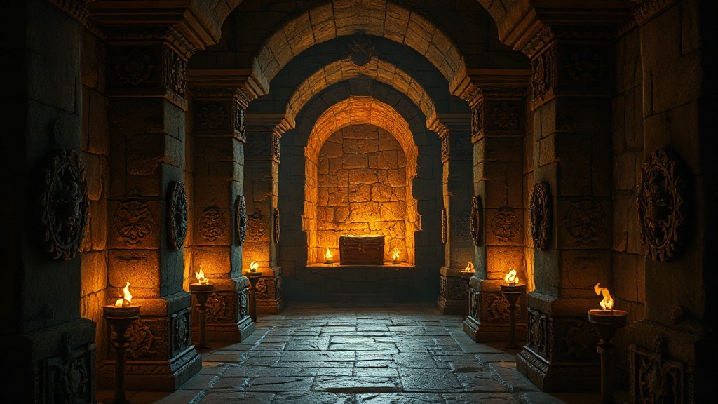Ancient stone corridor in darkness