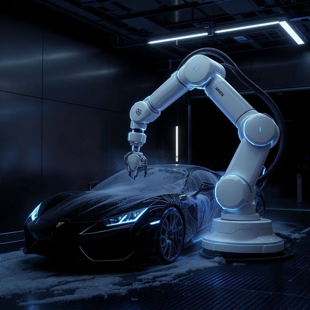 Everluxe autonomous car wash robot in action