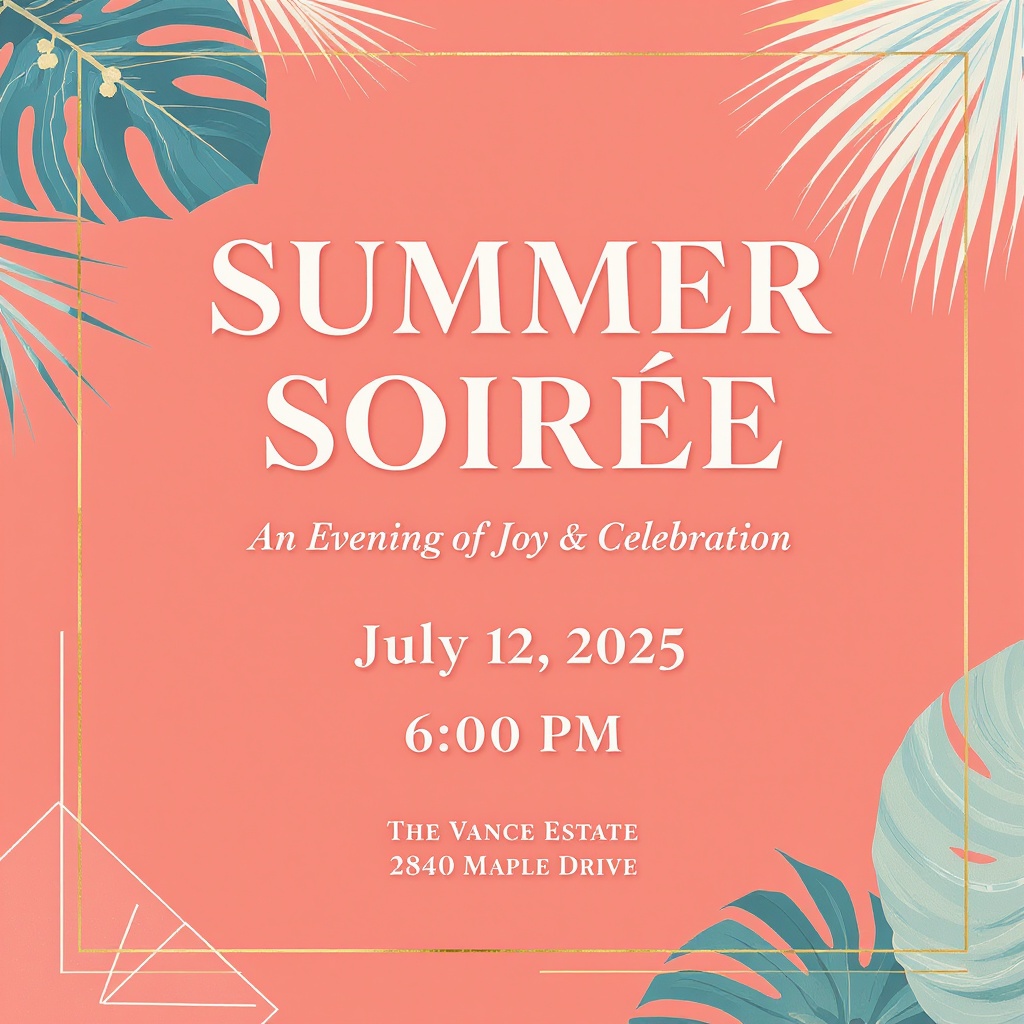 Summer celebration event flyer with coral and teal design
