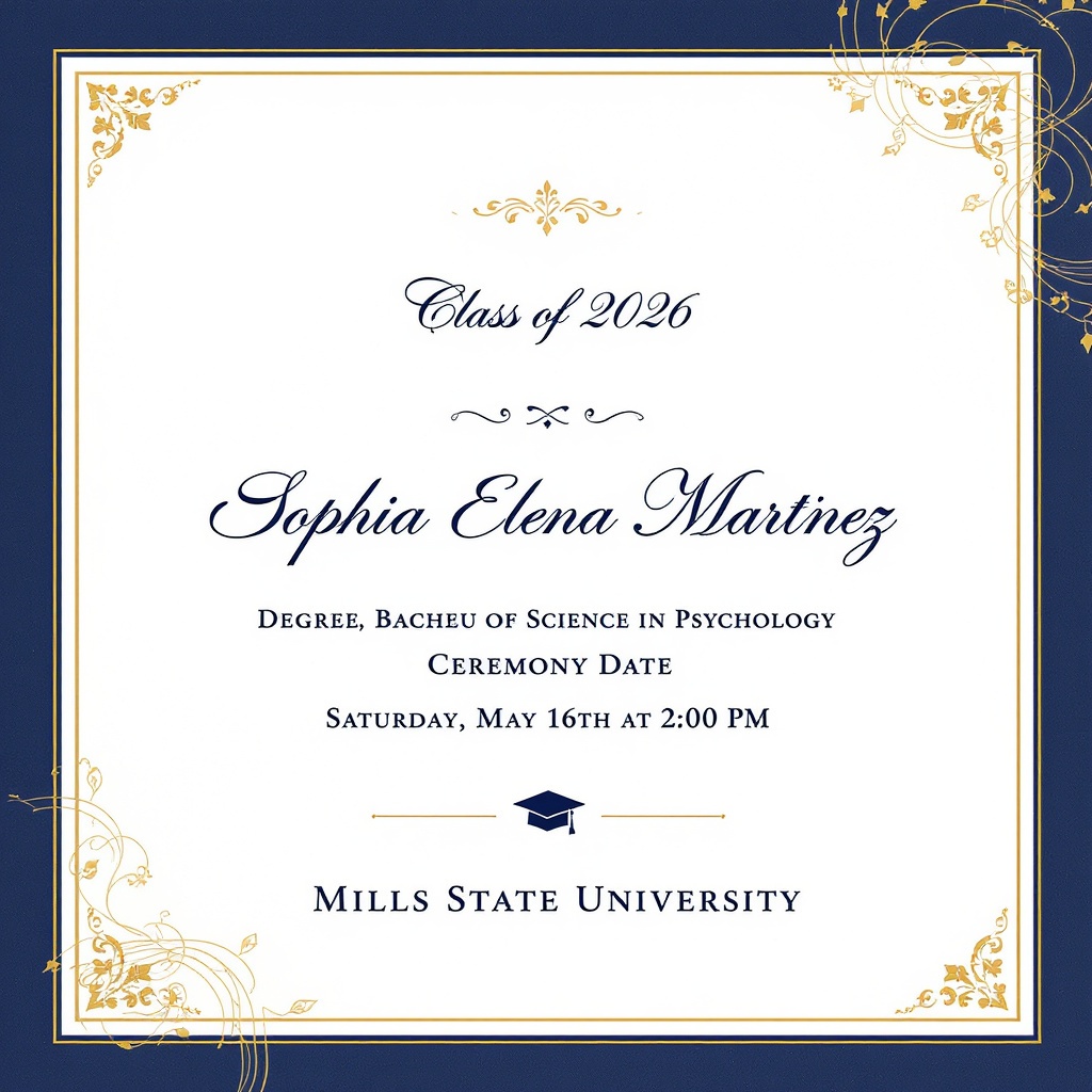 Classic ivory and gold graduation announcement