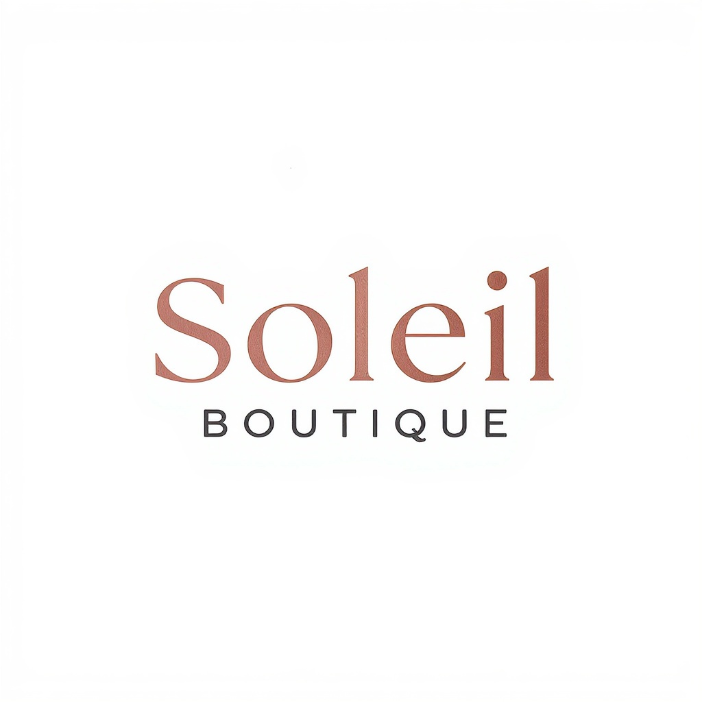 Soleil Boutique minimal wordmark logo in rose gold and charcoal