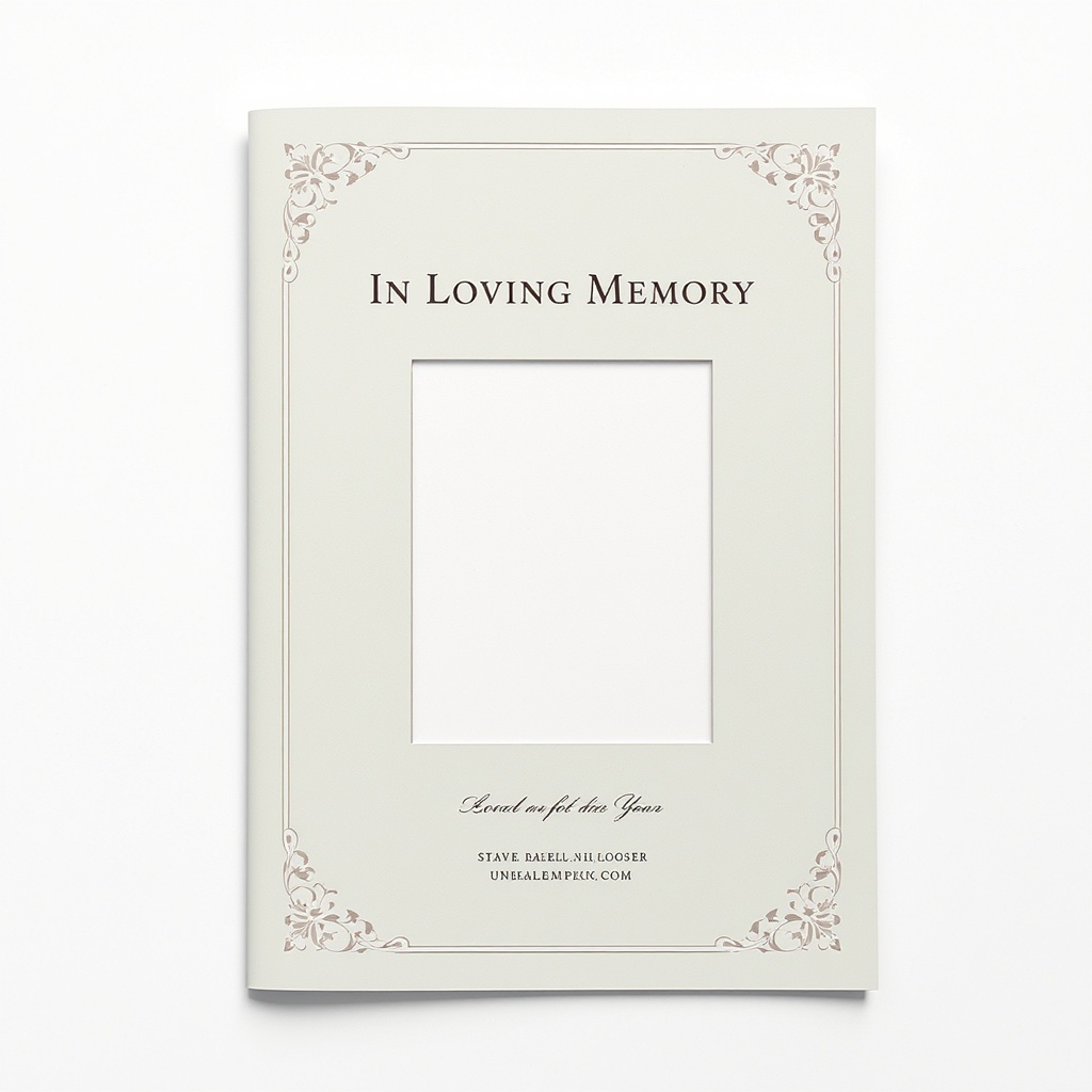 Elegant memorial program cover design in sage green and ivory